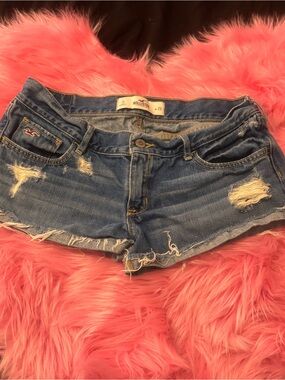 Y2K Micro Hollister Distressed Medium Blue Denim Cutoff Shorts